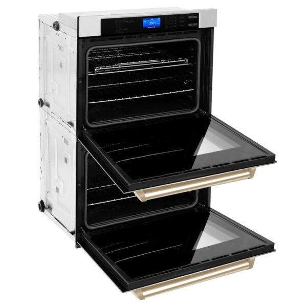 ZLINE 30 in. Autograph Edition Electric Double Wall Oven with Self Clean and True Convection in DuraSnow Stainless Steel and Polished Gold Accents (AWDSZ-30-G) - Image 7