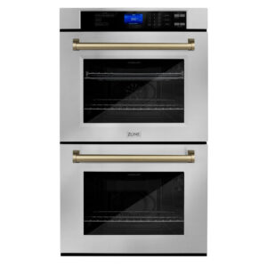 ZLINE 30 in. Autograph Edition Electric Double Wall Oven with Self Clean and True Convection in DuraSnow Stainless Steel and Champagne Bronze Accents (AWDSZ-30-CB)