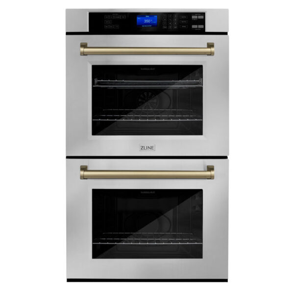 ZLINE 30 in. Autograph Edition Electric Double Wall Oven with Self Clean and True Convection in Stainless Steel and Champagne Bronze Accents (AWDZ-30-CB)
