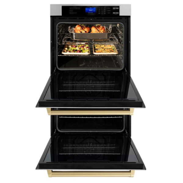 ZLINE 30 in. Autograph Edition Electric Double Wall Oven with Self Clean and True Convection in DuraSnow Stainless Steel and Polished Gold Accents (AWDSZ-30-G) - Image 14