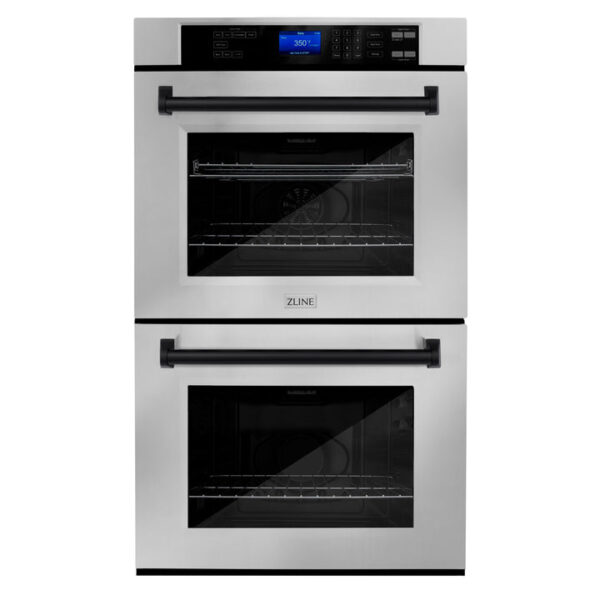 ZLINE 30 in. Autograph Edition Electric Double Wall Oven with Self Clean and True Convection in DuraSnow Stainless Steel and Matte Black Accents (AWDSZ-30-MB)
