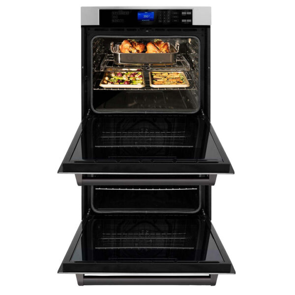 ZLINE 30 in. Autograph Edition Electric Double Wall Oven with Self Clean and True Convection in DuraSnow Stainless Steel and Matte Black Accents (AWDSZ-30-MB) - Image 2
