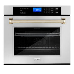 ZLINE 30 in. Autograph Edition Electric Single Wall Oven with Self Clean and True Convection in Fingerprint Resistant Stainless Steel and Polished Gold Accents (AWSSZ-30-G)