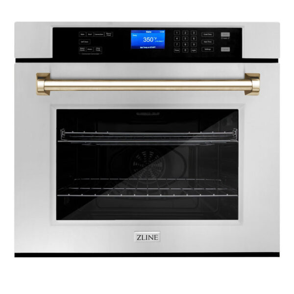 ZLINE 30 in. Autograph Edition Electric Single Wall Oven with Self Clean and True Convection in Fingerprint Resistant Stainless Steel and Polished Gold Accents (AWSSZ-30-G)