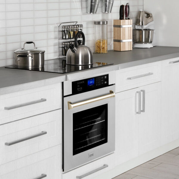 ZLINE 30 in. Autograph Edition Electric Single Wall Oven with Self Clean and True Convection in Fingerprint Resistant Stainless Steel and Polished Gold Accents (AWSSZ-30-G) - Image 5