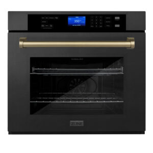 ZLINE 30 in. Autograph Edition Single Wall Oven with Self Clean and True Convection in Black Stainless Steel and Champagne Bronze Accents (AWSZ-30-BS-CB)