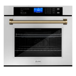 ZLINE 30 in. Autograph Edition Electric Single Wall Oven with Self Clean and True Convection in Fingerprint Resistant Stainless Steel and Champagne Bronze Accents (AWSSZ-30-CB)