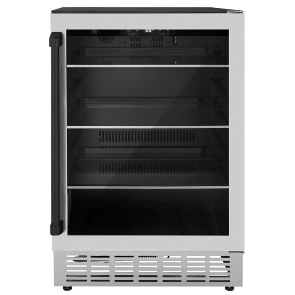 ZLINE 24 In. Monument Dual Zone 44-Bottle Wine Cooler in Stainless Steel with Wood Shelf (RWV-UD-24)