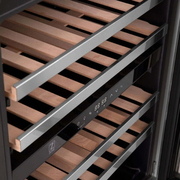 ZLINE 24 In. Monument Dual Zone 44-Bottle Wine Cooler in Stainless Steel with Wood Shelf (RWV-UD-24) - Image 9