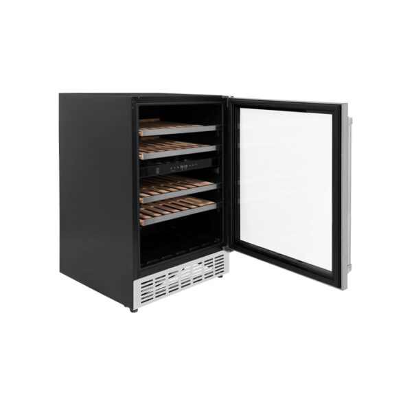 ZLINE 24 In. Monument Dual Zone 44-Bottle Wine Cooler in Stainless Steel with Wood Shelf (RWV-UD-24) - Image 4
