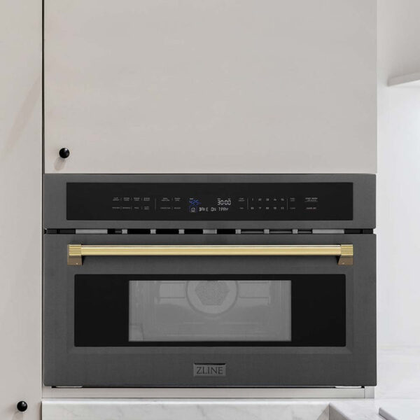 ZLINE Autograph Edition 30 in. 1.6 cu ft. Built-in Convection Microwave Oven in Black Stainless Steel with Polished Gold Accents (MWOZ-30-BS-G) - Image 10