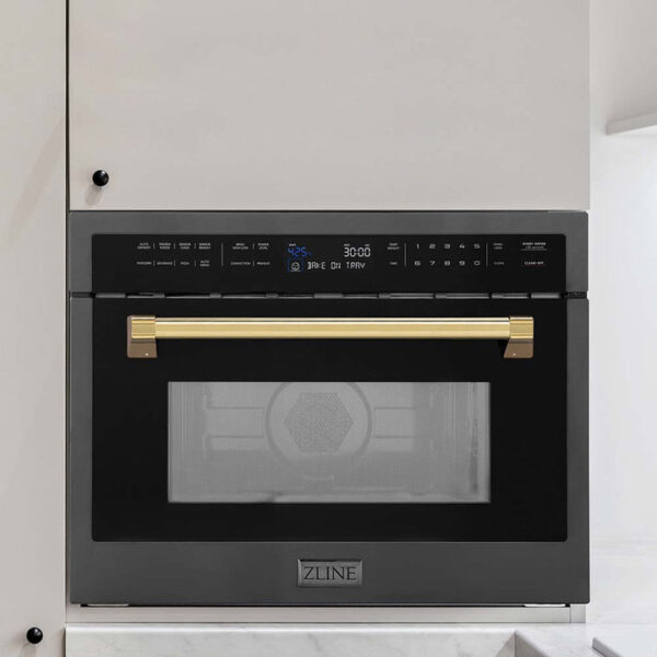 ZLINE Autograph Edition 24 in. 1.6 cu ft. Built-in Convection Microwave Oven in Black Stainless Steel with Polished Gold Accents (MWOZ-24-BS-G) - Image 12