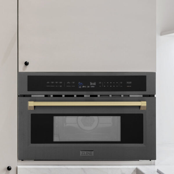 ZLINE Autograph Edition 30 in. 1.6 cu ft. Built-in Convection Microwave Oven in Black Stainless Steel with Champagne Bronze Accents (MWOZ-30-BS-CB) - Image 10