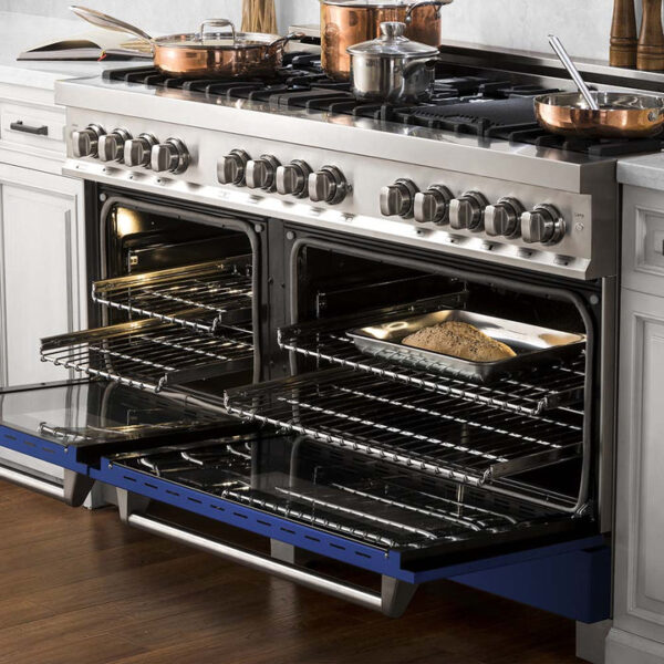 ZLINE 60 in. 7.4 cu. ft. Dual Fuel Range with Gas Stove and Electric Oven in Stainless Steel with Blue Matte (RA-BM-60) - Image 12