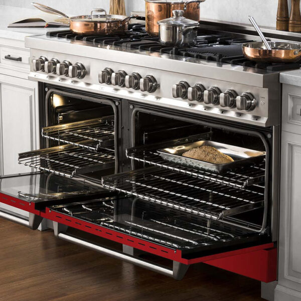 ZLINE 60 in. 7.4 cu. ft. Dual Fuel Range with Gas Stove and Electric Oven in Fingerprint Resistant Stainless Steel with Red Gloss Door (RAS-RG-60) - Image 12