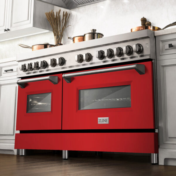 ZLINE 60 in. 7.4 cu. ft. Dual Fuel Range with Gas Stove and Electric Oven in Fingerprint Resistant Stainless Steel with Red Matte Door (RAS-RM-60) - Image 3