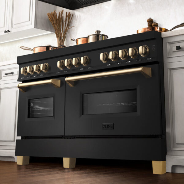 ZLINE Autograph Edition 60 in. 7.4 cu. ft. Dual Fuel Range with Gas Stove and Electric Oven in Black Stainless Steel with Champagne Bronze Accents (RABZ-60-CB) - Image 9
