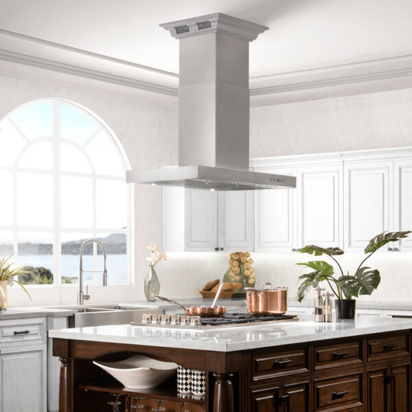 ZLINE Island Mount Range Hood in Stainless Steel with Built-in ZLINE CrownSound Bluetooth Speakers (KE2iCRN-BT) - Image 11