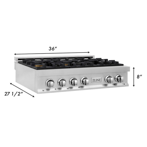 ZLINE 36 in. Stainless Steel Gas Stovetop with 6 Gas Brass Burners (RT-BR-36) - Image 5