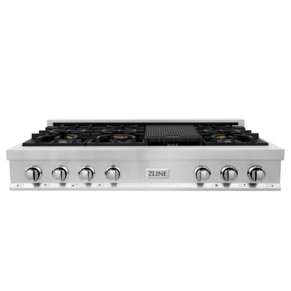 ZLINE 48 in. Porcelain Gas Stovetop with 7 Gas Brass Burners and Griddle (RT-BR-48) - Image 7