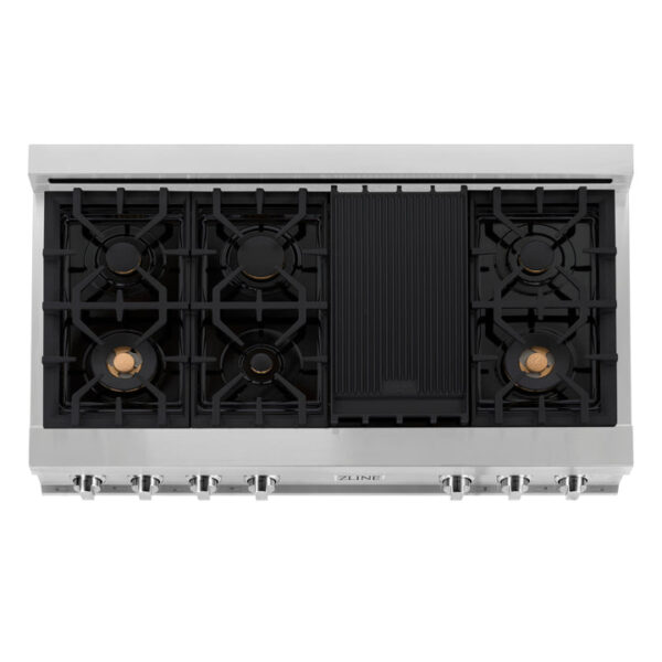 ZLINE 48 in. Porcelain Gas Stovetop with 7 Gas Brass Burners and Griddle (RT-BR-48) - Image 10