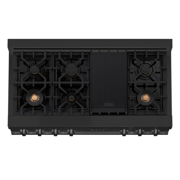 ZLINE 48 in. Porcelain Gas Stovetop in Black Stainless Steel with Brass Burners and Griddle (RTB-48) - Image 8