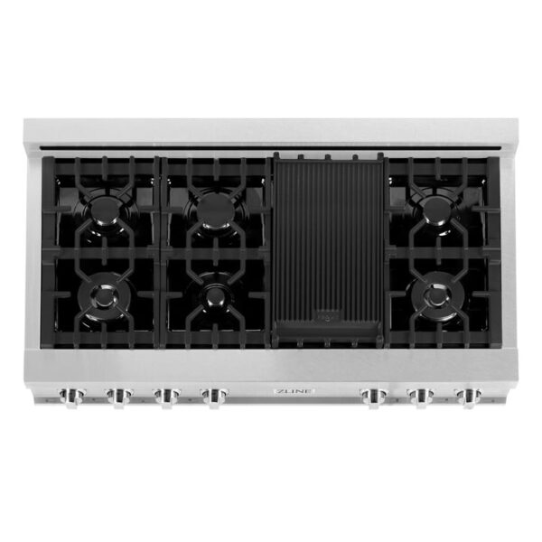 ZLINE 48 in. Porcelain Gas Stovetop in DuraSnow Stainless Steel with 7 Gas Burners and Griddle (RTS-48) - Image 14