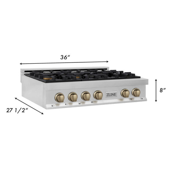 ZLINE Autograph Edition 36 in. Porcelain Rangetop with 6 Gas Burners in Stainless Steel with Champagne Bronze Accents (RTZ-36-CB) - Image 5