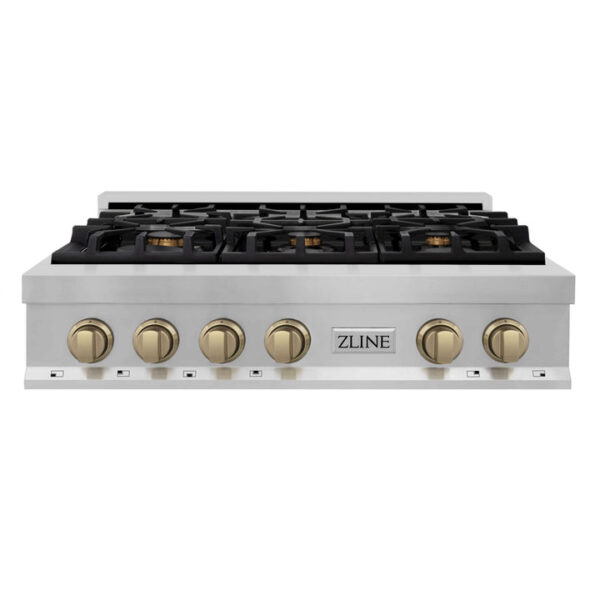 ZLINE Autograph Edition 36 in. Porcelain Rangetop with 6 Gas Burners in Stainless Steel with Champagne Bronze Accents (RTZ-36-CB) - Image 8