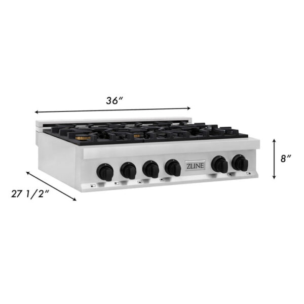 ZLINE Autograph Edition 36 in. Porcelain Rangetop with 6 Gas Burners in Stainless Steel with Matte Black Accents (RTZ-36-MB) - Image 4