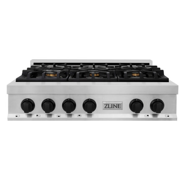 ZLINE Autograph Edition 36 in. Porcelain Rangetop with 6 Gas Burners in Stainless Steel with Matte Black Accents (RTZ-36-MB) - Image 8