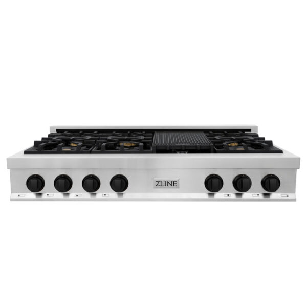 ZLINE Autograph Edition 48 in. Porcelain Rangetop with 7 Gas Burners in Stainless Steel with Matte Black Accents (RTZ-48-MB) - Image 5