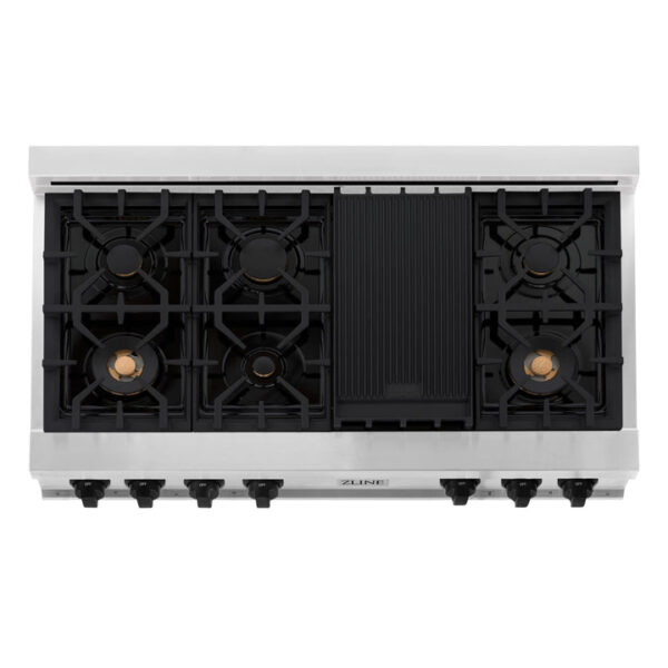 ZLINE Autograph Edition 48 in. Porcelain Rangetop with 7 Gas Burners in Stainless Steel with Matte Black Accents (RTZ-48-MB) - Image 4