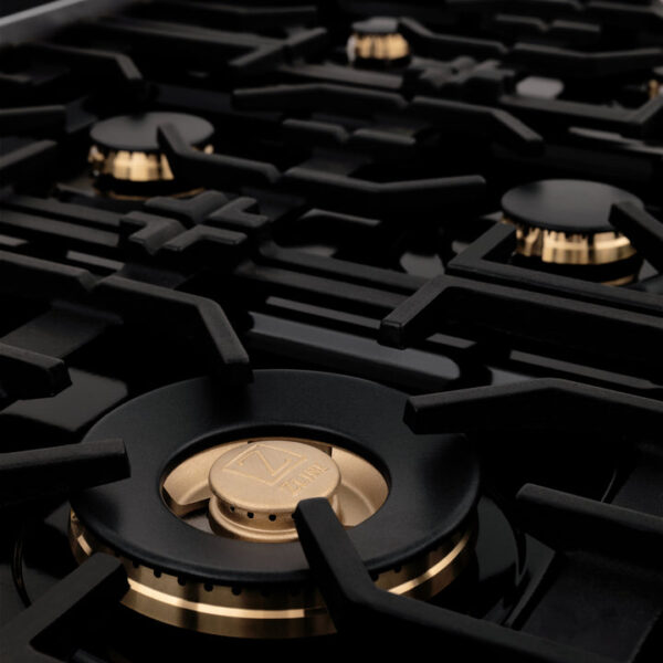 ZLINE 36 in. 4.6 cu. ft. Dual Fuel Range with Gas Stove and Electric Oven in Black Stainless Steel with Brass Burners (RAB-BR-36) - Image 12