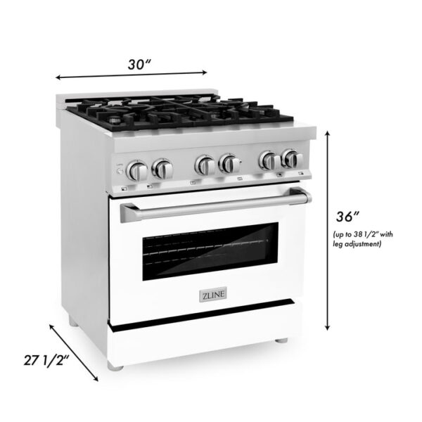 ZLINE 30 in. 4.0 cu. ft. Dual Fuel Range with Gas Stove and Electric Oven in Stainless Steel with White Matte Door (RA-WM-30) - Image 2
