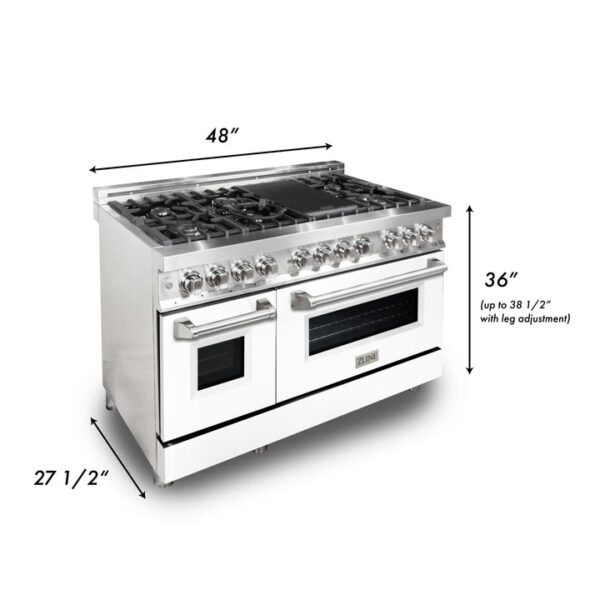 ZLINE 48 in. Professional Dual Fuel Range in Stainless Steel with White Matte Door (RA-WM-48) - Image 3