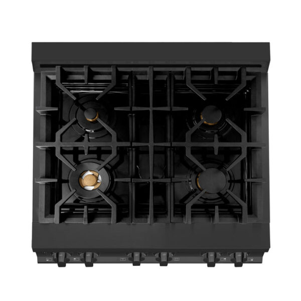ZLINE 30 in. 4.0 cu. ft. Dual Fuel Range with Gas Stove and Electric Oven in Black Stainless Steel with Brass Burners (RAB-BR-30) - Image 12