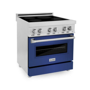 ZZLINE 30 in. 4.0 cu. ft. Dual Fuel Range with Gas Stove and Electric Oven in Stainless Steel with Blue Matte Door (RA-BM-30)