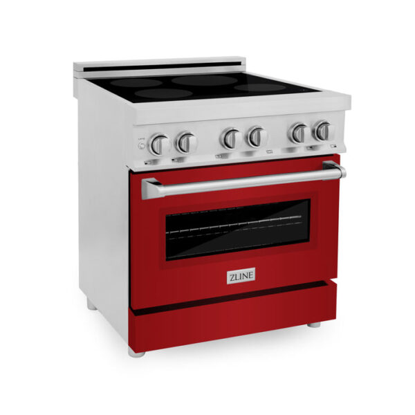 ZLINE 30 in. 4.0 cu. ft. Induction Range with a 4 Induction Element Stove and Electric Oven in Stainless Steel with Red Gloss Door (RAIND-RG-30)