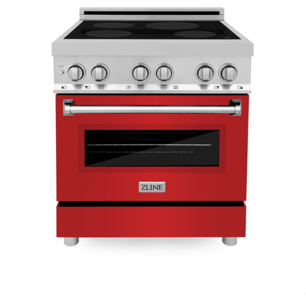ZLINE 30 in. 4.0 cu. ft. Dual Fuel Range with Gas Stove and Electric Oven in Stainless Steel with Red Matte Door (RA-RM-30) - Image 5