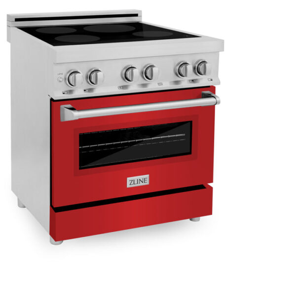 ZLINE 30 in. 4.0 cu. ft. Dual Fuel Range with Gas Stove and Electric Oven in Stainless Steel with Red Matte Door (RA-RM-30) - Image 3