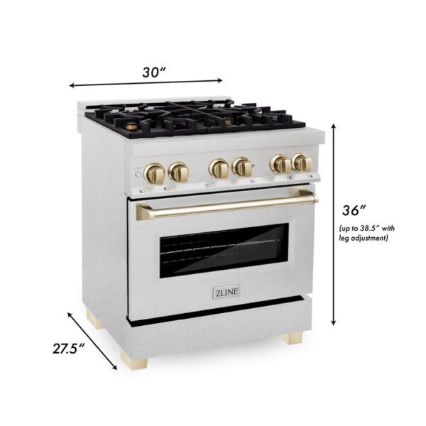 ZLINE Autograph Edition 30 in. 4.0 cu. ft. Dual Fuel Range with Gas Stove and Electric Oven in Fingerprint Resistant Stainless Steel with Polished Gold Accents (RASZ-SN-30-G) - Image 2