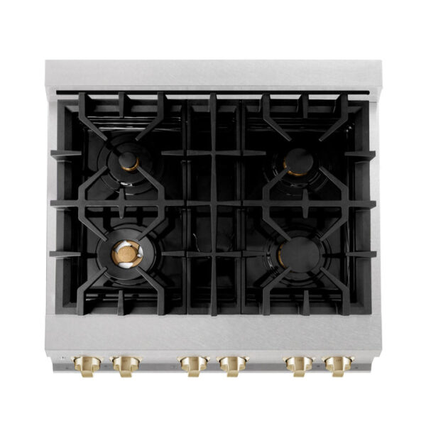 ZLINE Autograph Edition 30 in. 4.0 cu. ft. Dual Fuel Range with Gas Stove and Electric Oven in Fingerprint Resistant Stainless Steel with Polished Gold Accents (RASZ-SN-30-G) - Image 7