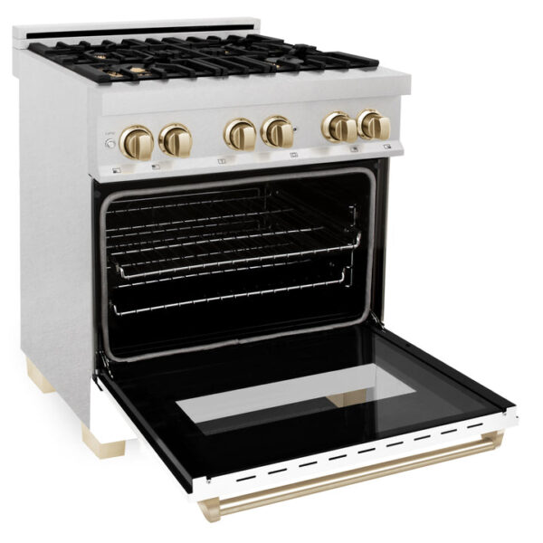 ZLINE Autograph Edition 30 in. 4.0 cu. ft. Dual Fuel Range with Gas Stove and Electric Oven in Stainless Steel with White Matte Door and Champagne Bronze Accents (RAZ-WM-30-CB) - Image 4