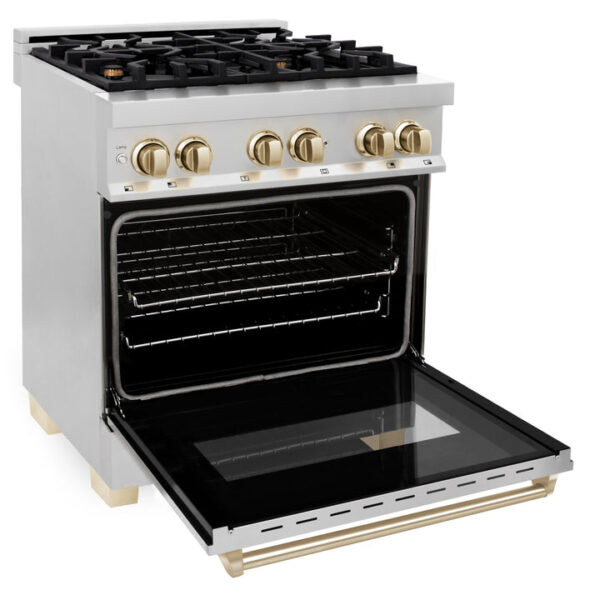 ZLINE Autograph Edition 30 in. 4.0 cu. ft. Dual Fuel Range with Gas Stove and Electric Oven in Stainless Steel with Polished Gold Accents (RAZ-30-G) - Image 2