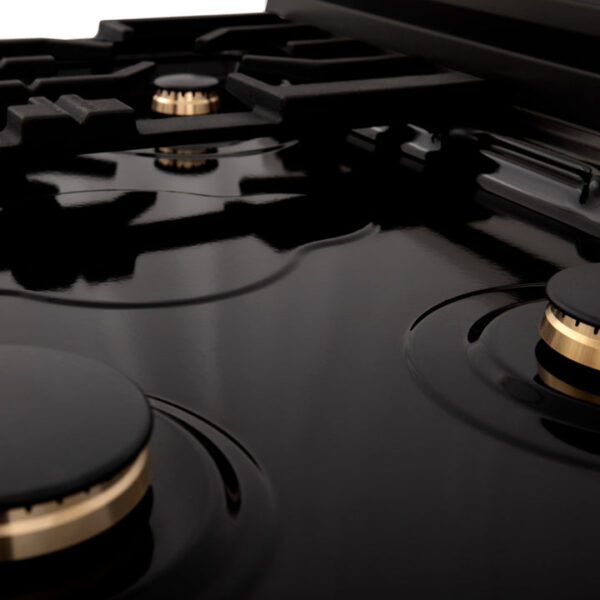 ZLINE Autograph Edition 30 in. Porcelain Rangetop with 4 Gas Burners in Black Stainless Steel and Polished Gold Accents (RTBZ-30-G) - Image 7