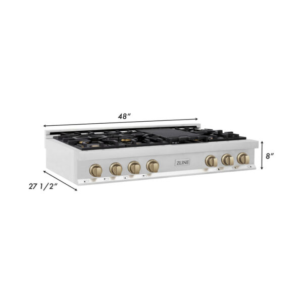 ZLINE Autograph Edition 48 in. Porcelain Rangetop with 7 Gas Burners in Stainless Steel with Champagne Bronze Accents (RTZ-48-CB) - Image 5