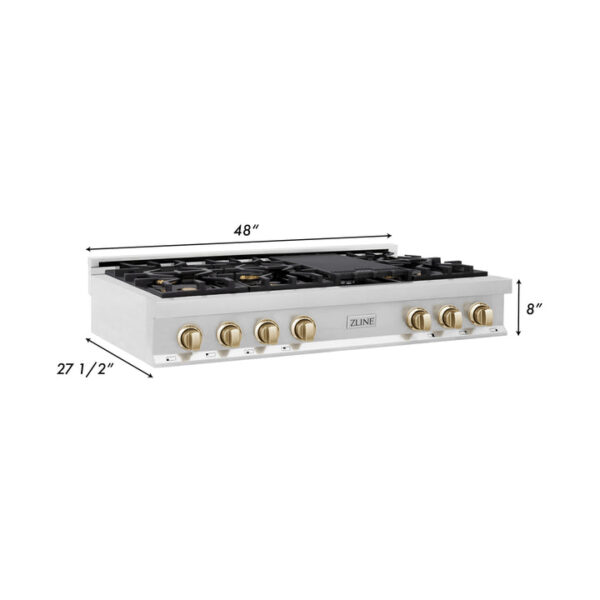 ZLINE Autograph Edition 48 in. Porcelain Rangetop with 7 Gas Burners in Stainless Steel with Polished Gold Accents (RTZ-48-G) - Image 5