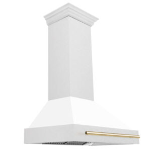 36 in. ZLINE Autograph Edition Fingerprint Resistant Stainless Steel Range Hood with White Matte Shell and Accented Handle (8654SNZ-WM36)