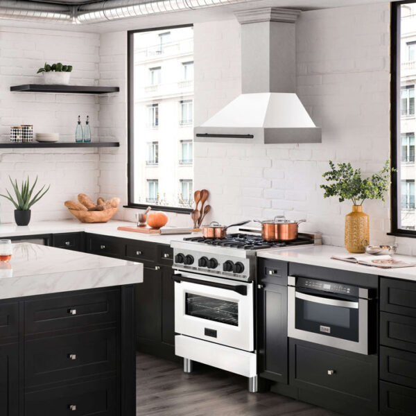 30 in. ZLINE Autograph Edition Fingerprint Resistant Stainless Steel Range Hood with White Matte Shell and Accented Handle (8654SNZ-WM30) - Image 5